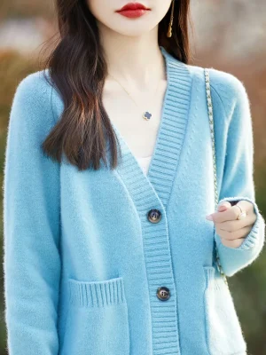 Sweater cardigan coat female V-neck