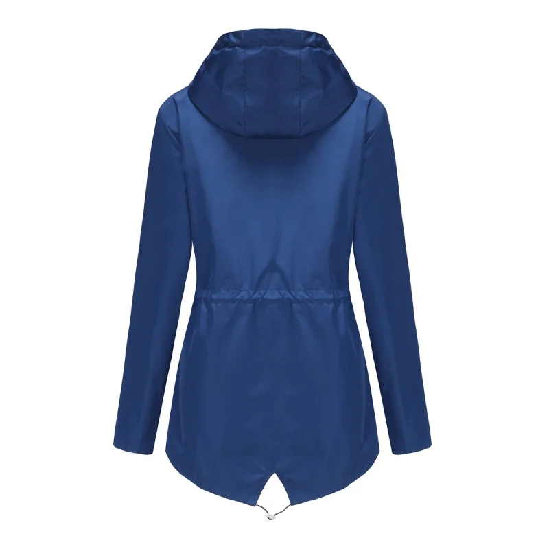 Women Outdoors Windbreaker Coat Black Raincoat Fall Long Sleeve Jackets - Image 16