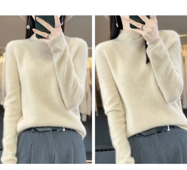 Seamless Curled Half-high Collar Pullover Casual Cashmere Knitting Top - Image 9