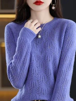 Crocheted Hollow Top Women’s Pure Wool Knitted Sweater