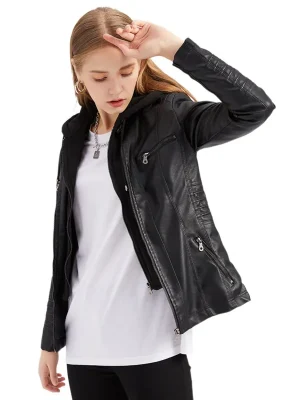 Winter Faux Leather Jackets For Women Fashion Hooded