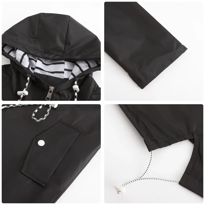Women Outdoors Windbreaker Coat Black Raincoat Fall Long Sleeve Jackets - Image 5