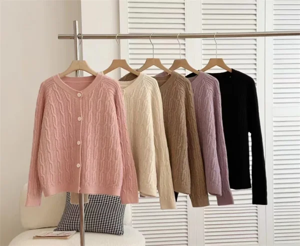 Korean Fashion Solid Knitted Cardigan Women Autumn - Image 7