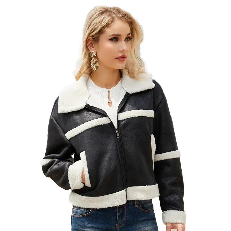 Fashion Warm Black Suede Jacket Women Autumn