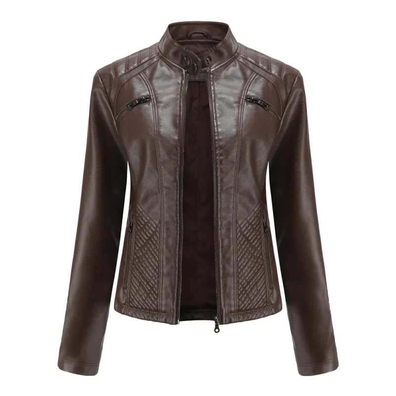 Leather Jacket Fashion Casual Streetwear Coats Office Lady - Image 6