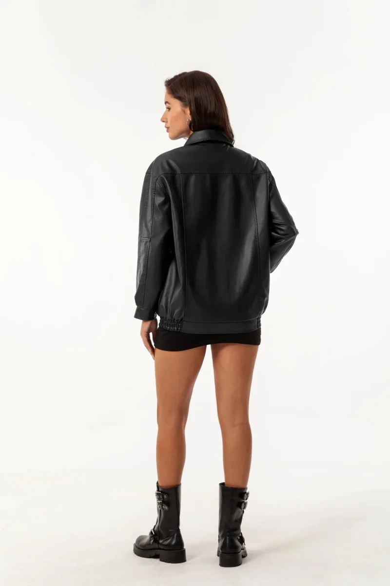 Leather Jacket Women Spring Autumn Oversize Long Sleeve - Image 9