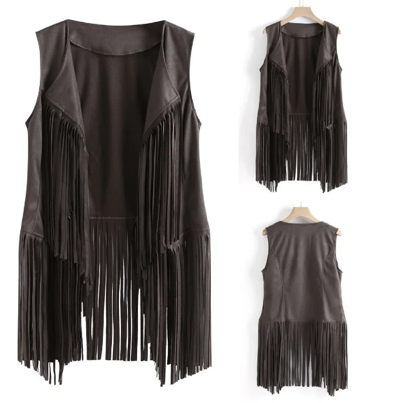 Women Suede Cardigan Waistcoat Outerwear Spring Fashion - Image 18