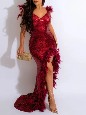 Sexy vintage backless Sequin maxi bodycon summer dress women