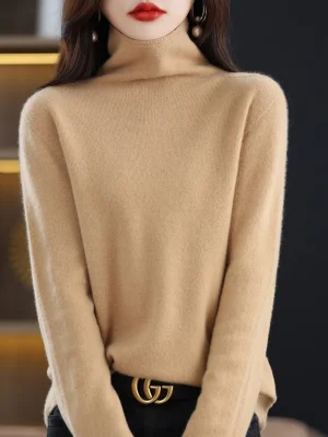 Wool Soft Sweater Women First Line Seamless Pile Collar