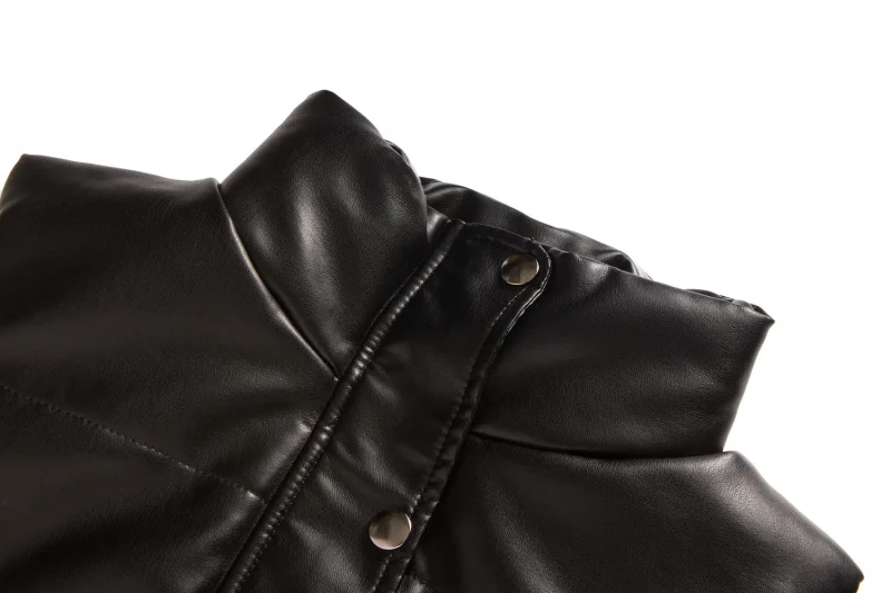 Winter Pu Leather Vest Cotton Coat Single Breasted Sleeveless Jackets - Image 13