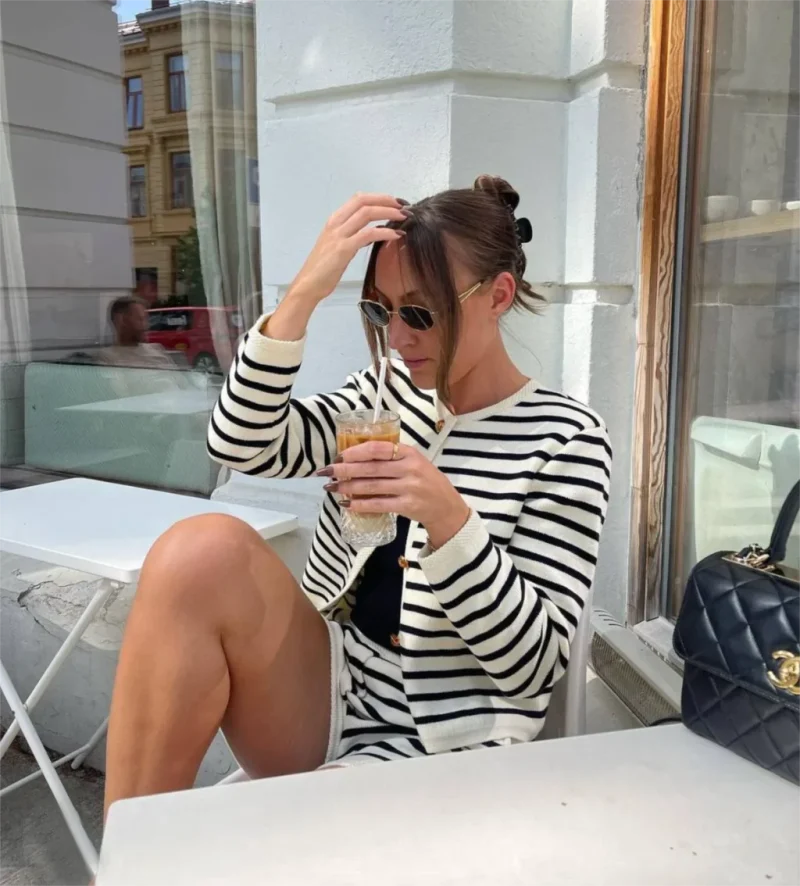 Knit Striped Two-Piece Set for Women - Image 9