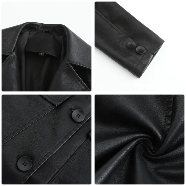 Winter Fashion Black Long Leather Jacket Women 2024 - Image 12