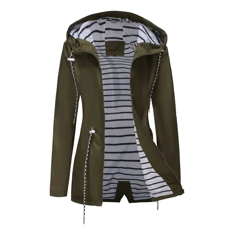 Women Outdoors Windbreaker Coat Black Raincoat Fall Long Sleeve Jackets - Image 14