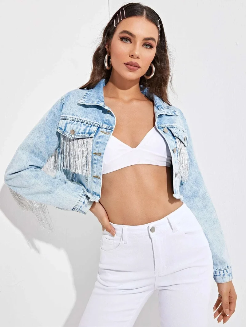 Streetwear Tassel Short Denim Jacket Women 2024 - Image 9