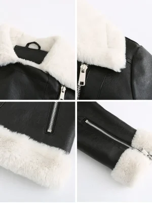 Winter Fleece Lined Thick Warm Leather Jacket Women