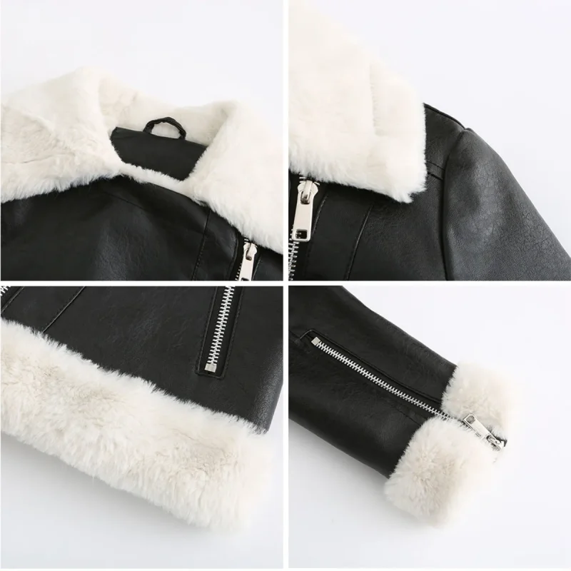 Winter Fleece Lined Thick Warm Leather Jacket Women