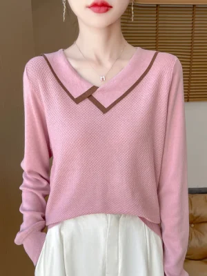 Wool Sweater Irregular Turndown Collar Pullover