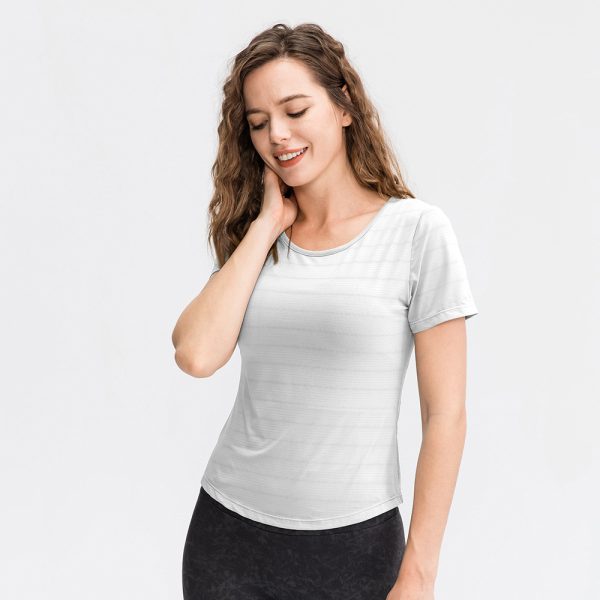 Womens Short Sleeve Nylon Yoga Top - Breathable Ice Fabric Fitness T-Shirt - Image 2