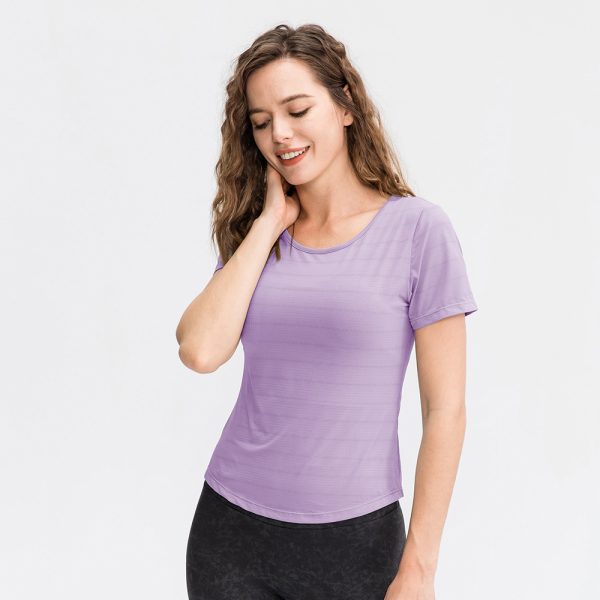 Womens Short Sleeve Nylon Yoga Top - Breathable Ice Fabric Fitness T-Shirt - Image 4