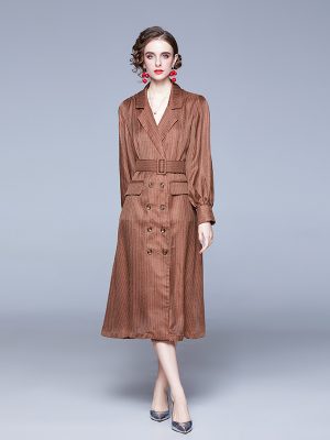 Women’s A-Line Shirt Collared Midi Dress