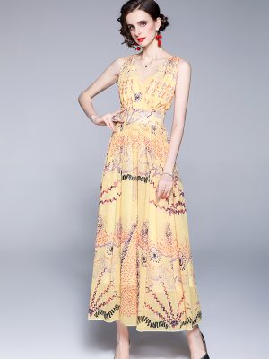 Elegant Printed A-Line Maxi Dress for Women – Summer Style