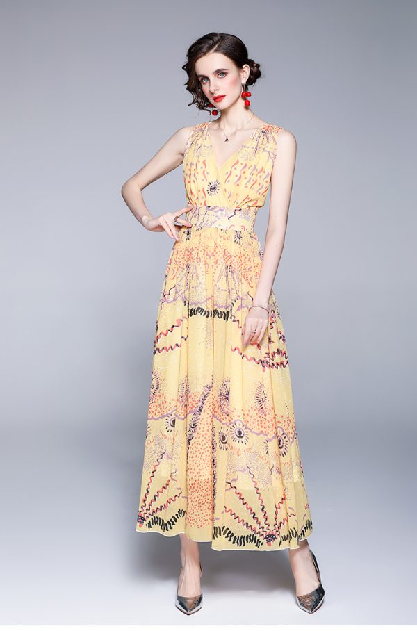 Elegant Printed A-Line Maxi Dress for Women - Summer Style