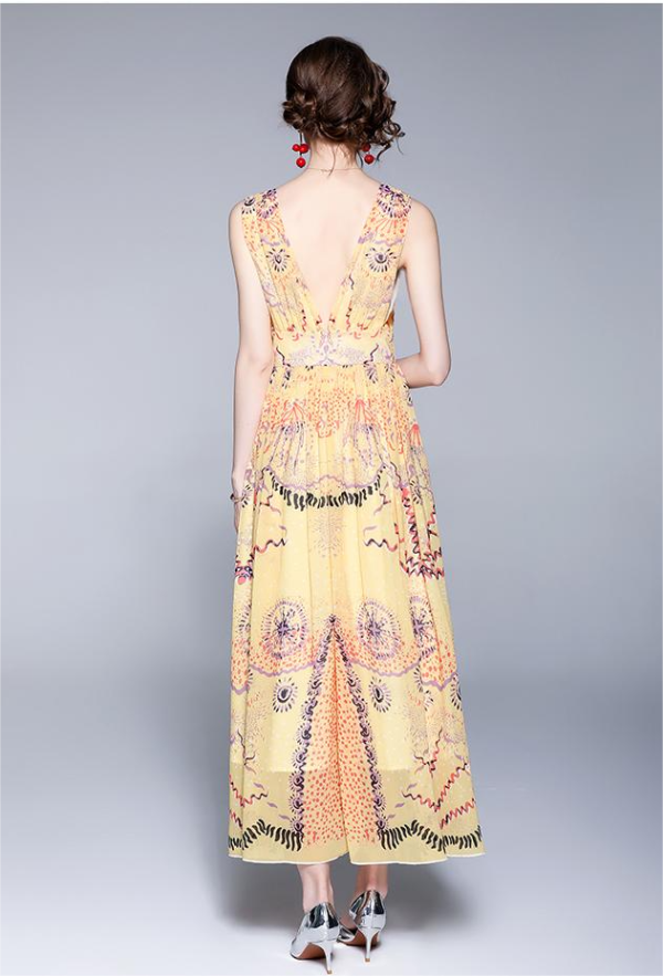 Elegant Printed A-Line Maxi Dress for Women - Summer Style - Image 3