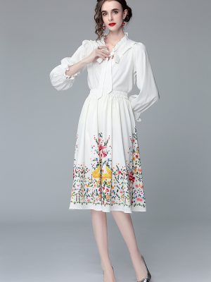 Women’s Spring/Fall Printed Long Sleeve Two-Piece Set Dress