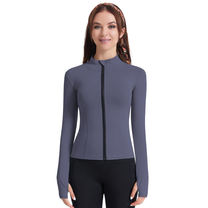 Women’s Outdoor Running Finger Zipper Workout Top - Yoga Coat - Image 5