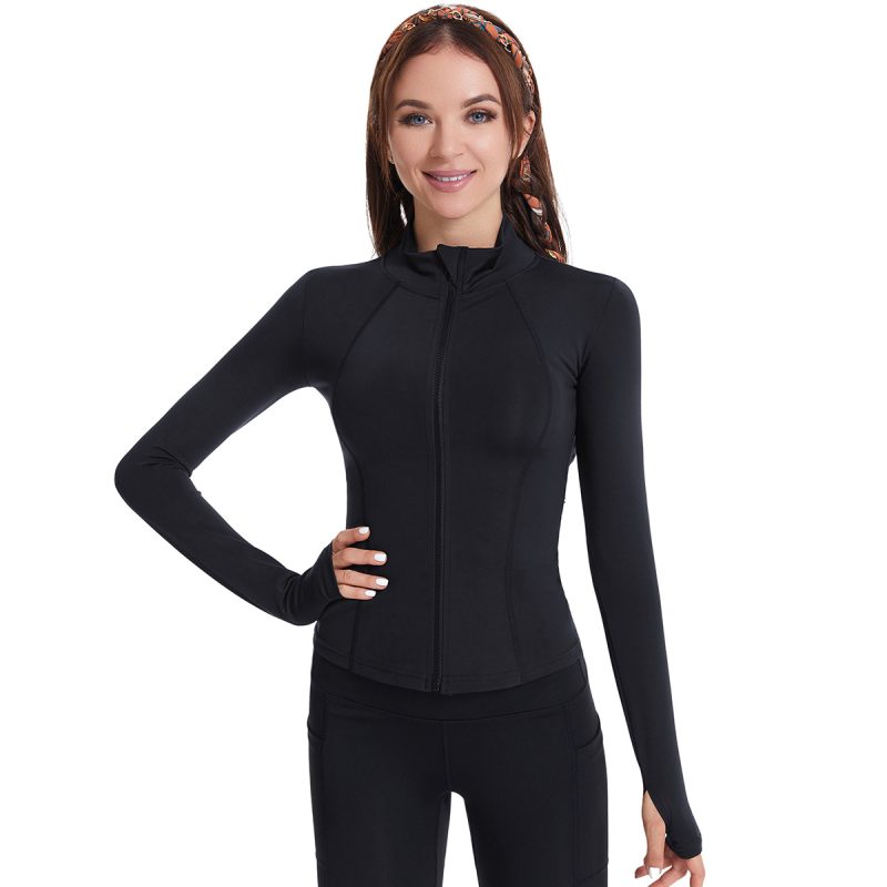 Women’s Outdoor Running Finger Zipper Workout Top - Yoga Coat - Image 7