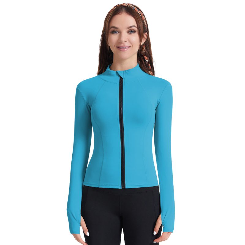 Women’s Outdoor Running Finger Zipper Workout Top - Yoga Coat - Image 13
