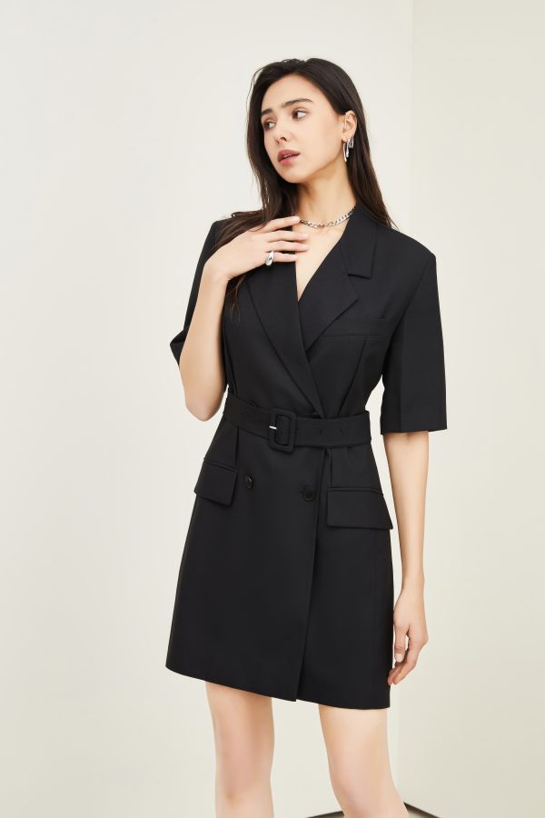 Mid-Length Office Suit Dress for Women - Waist Controlled Design