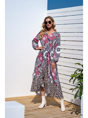 Popular Bohemian Leopard Print Patchwork Maxi Dress