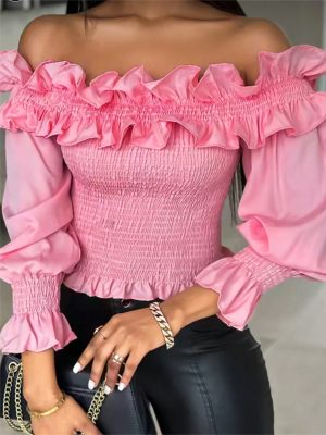 Women’s Spring Slim Solid Off Shoulder Top