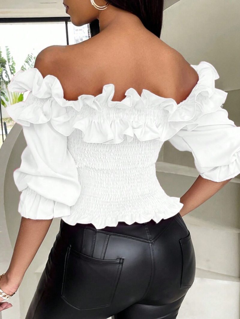 Women’s Spring Slim Solid Off Shoulder Top - Image 4