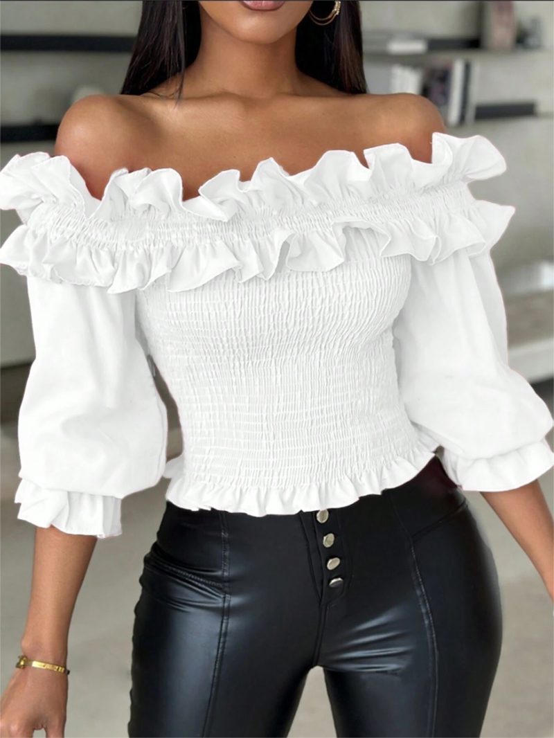 Women’s Spring Slim Solid Off Shoulder Top - Image 2