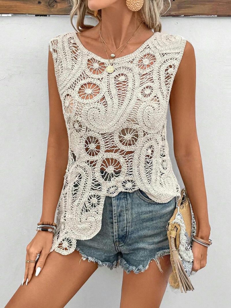 Women’s Hollow Solid Vest Short Asymmetric Top - Image 2