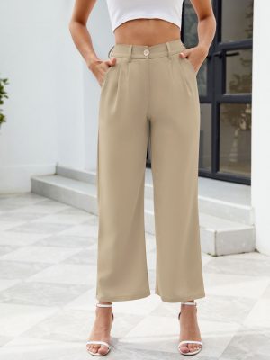 Womens High Waist Wide Leg Business Pants with Pockets