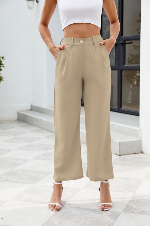 Womens High Waist Wide Leg Business Pants with Pockets