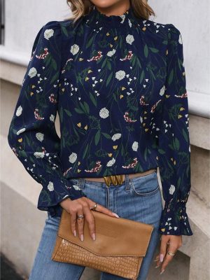 Elegant Floral Print Pullover Shirt | Women’s Casual Long Sleeve Office Wear