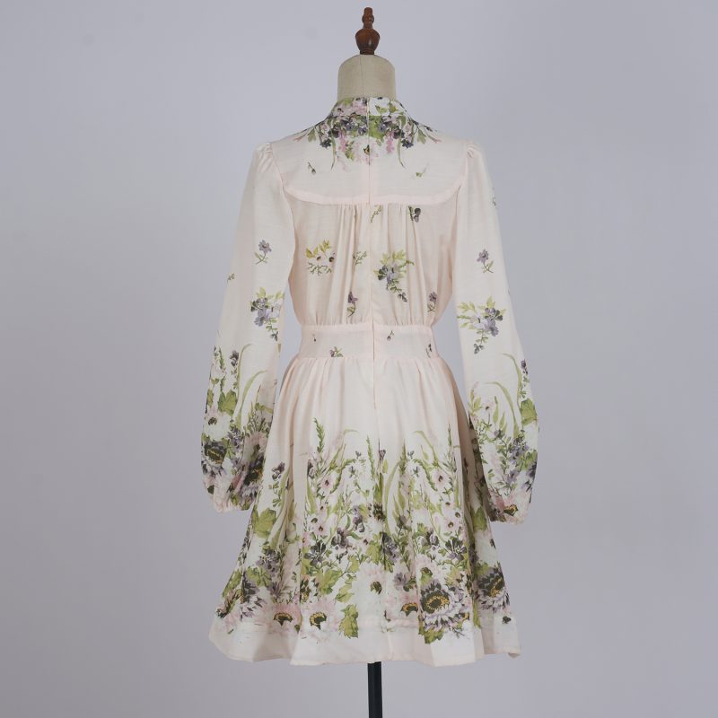 A-Line Printed Button Dress for Women – Long Sleeve Elegant Dress - Image 3