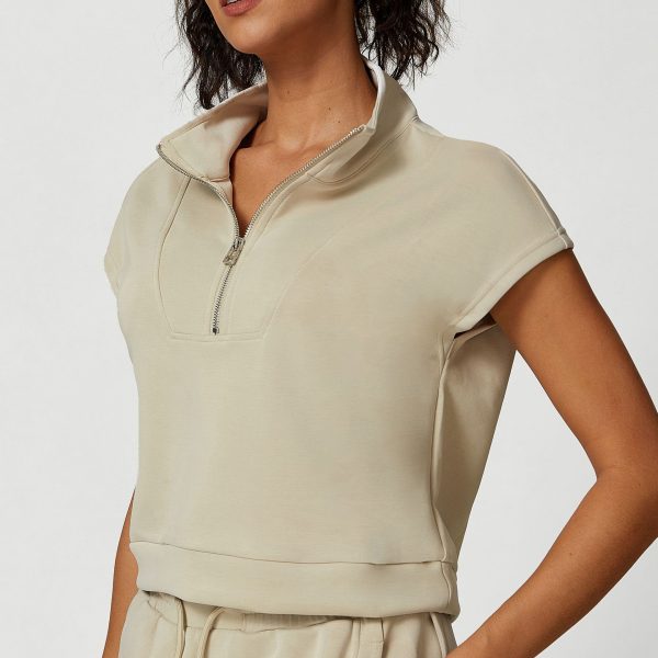 Loose Stone Washed Modal Sleeveless Half-Zip Top & Casual Shorts - Image 3