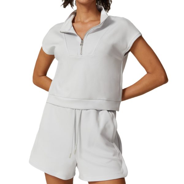 Loose Stone Washed Modal Sleeveless Half-Zip Top & Casual Shorts - Image 4