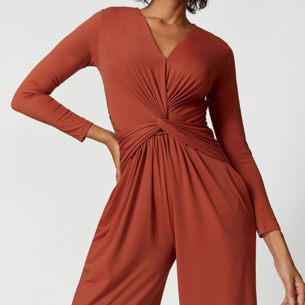 Sexy V-Neck High Slit Yoga Jumpsuit – Pleated Design for Women - Image 8