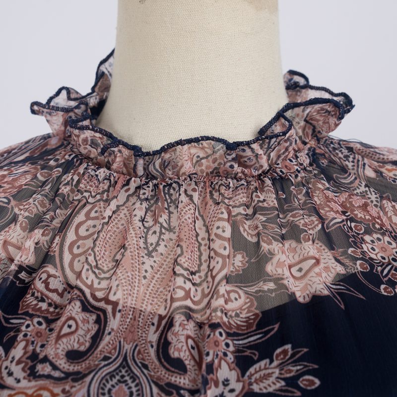 Light Luxury Retro Printed Long Sleeve Scarf Dress Set - Image 5