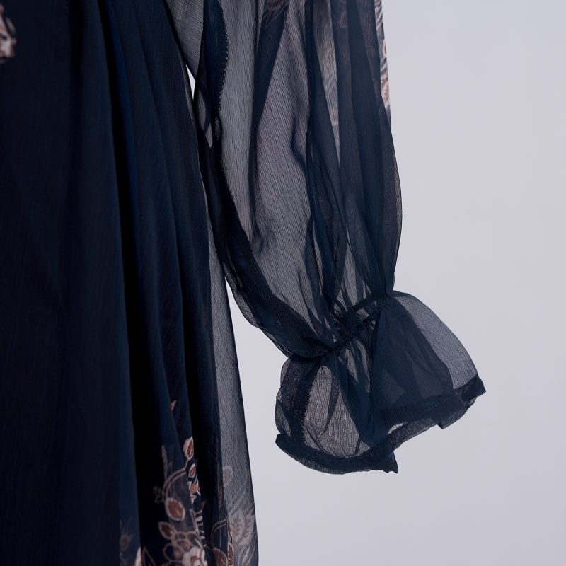 Light Luxury Retro Printed Long Sleeve Scarf Dress Set - Image 8