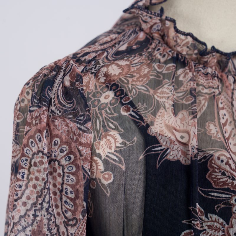 Light Luxury Retro Printed Long Sleeve Scarf Dress Set - Image 11