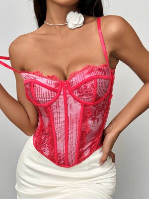 Summer Sexy Lace Boning Corset Slim Fit Tank Top for Women