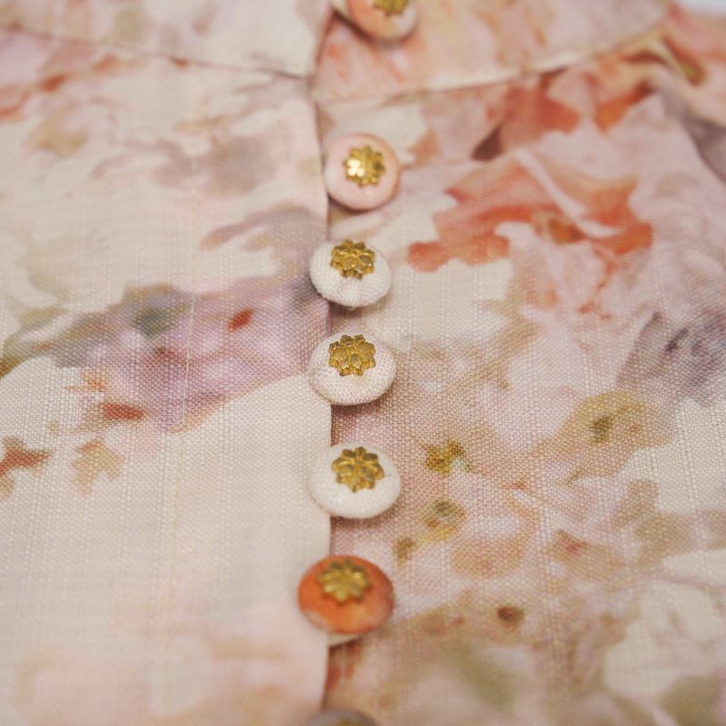 Autumn Flower Lantern Sleeve Long Dress – Stand Collar Buckle Design - Image 8