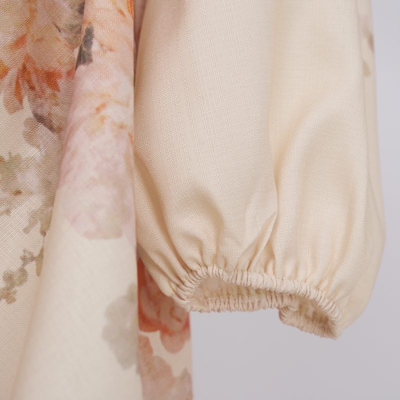 Autumn Flower Lantern Sleeve Long Dress – Stand Collar Buckle Design - Image 13